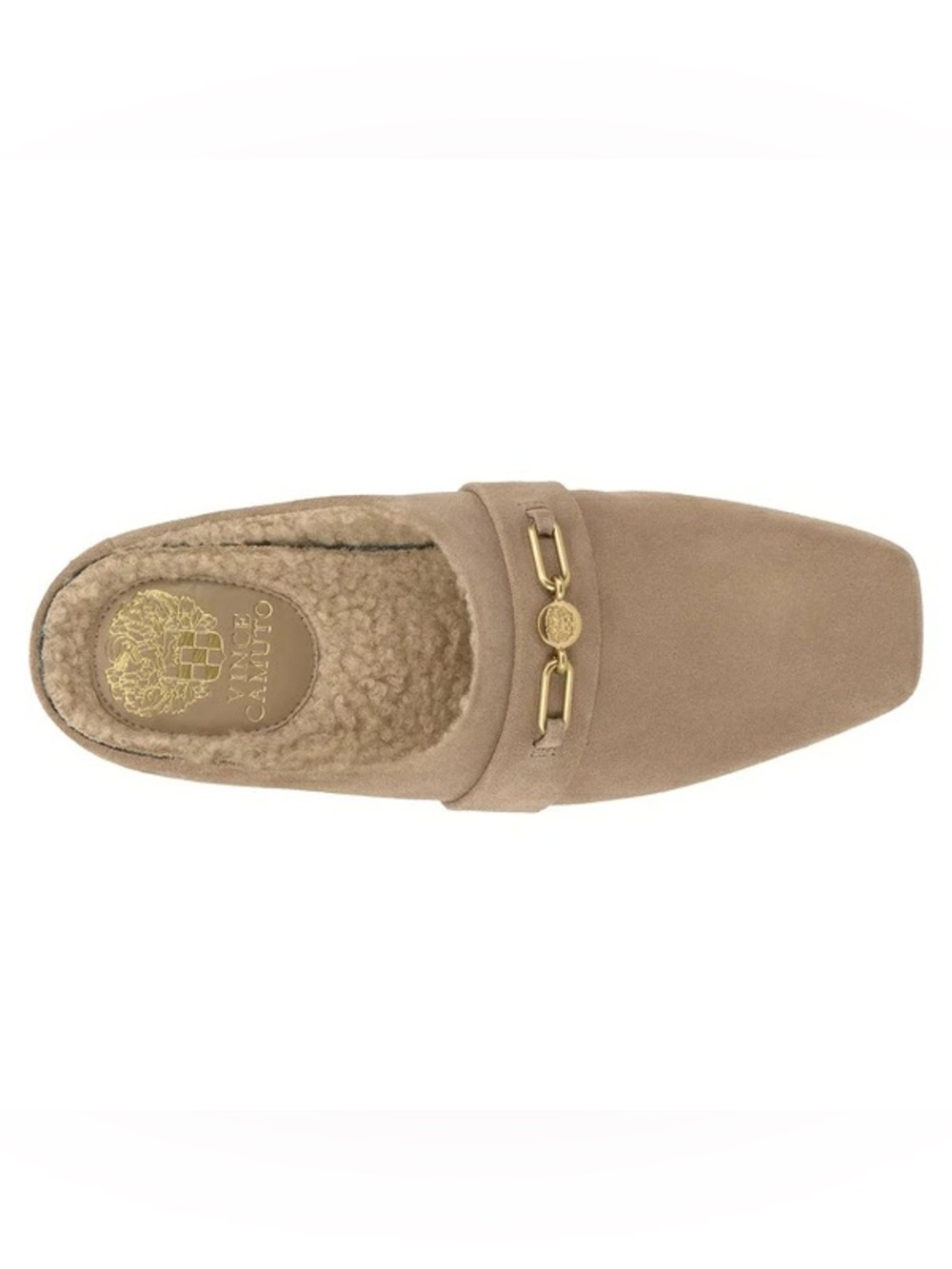 Vince Camuto NWOT Taupe Suede Shearling Gold Slip On Loafers (Mens 8/Womens 9.5)